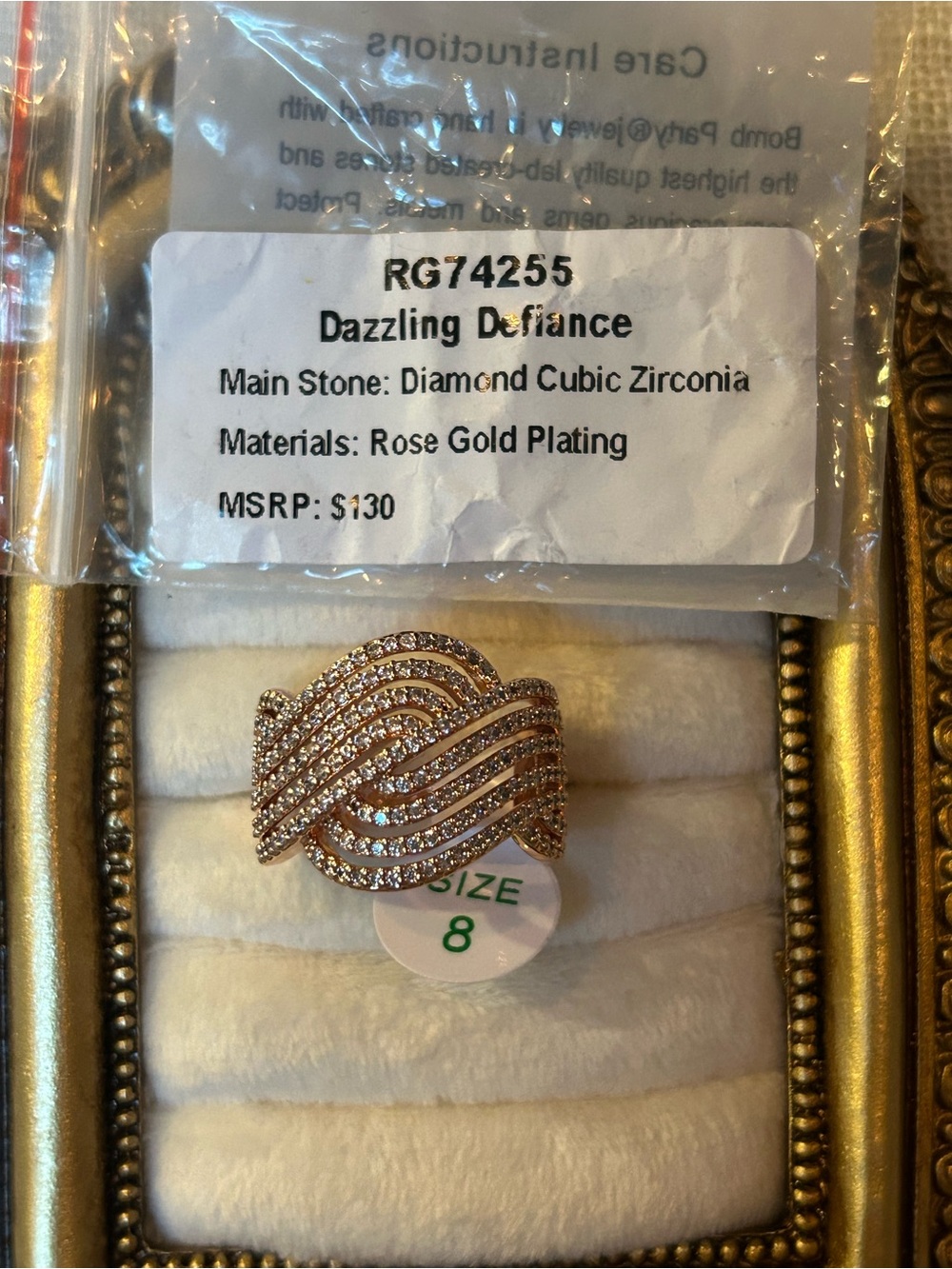 Dazzling Defiance Rose Gold CZ Wave Ring in Rose Gold - Size 8